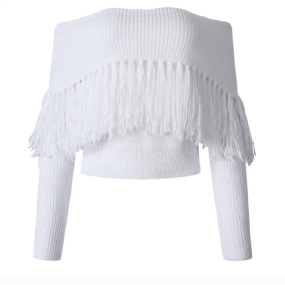New! Boho off the shoulder fringe sweater - Picture 3 of 5